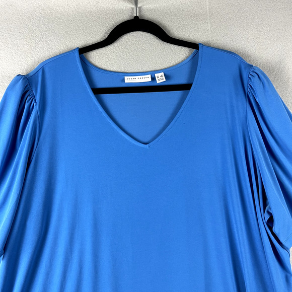 Susan Graver Tunic Top Womens 3X Liquid Knit Blue Puff Shoulder Stretch Casual - Picture 2 of 14